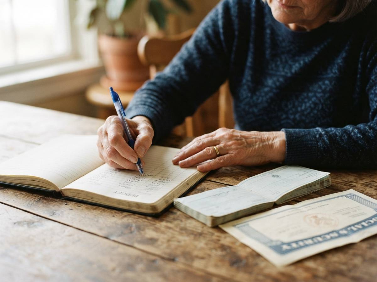 A couple reviews retirement savings and expenses on a laptop at home.